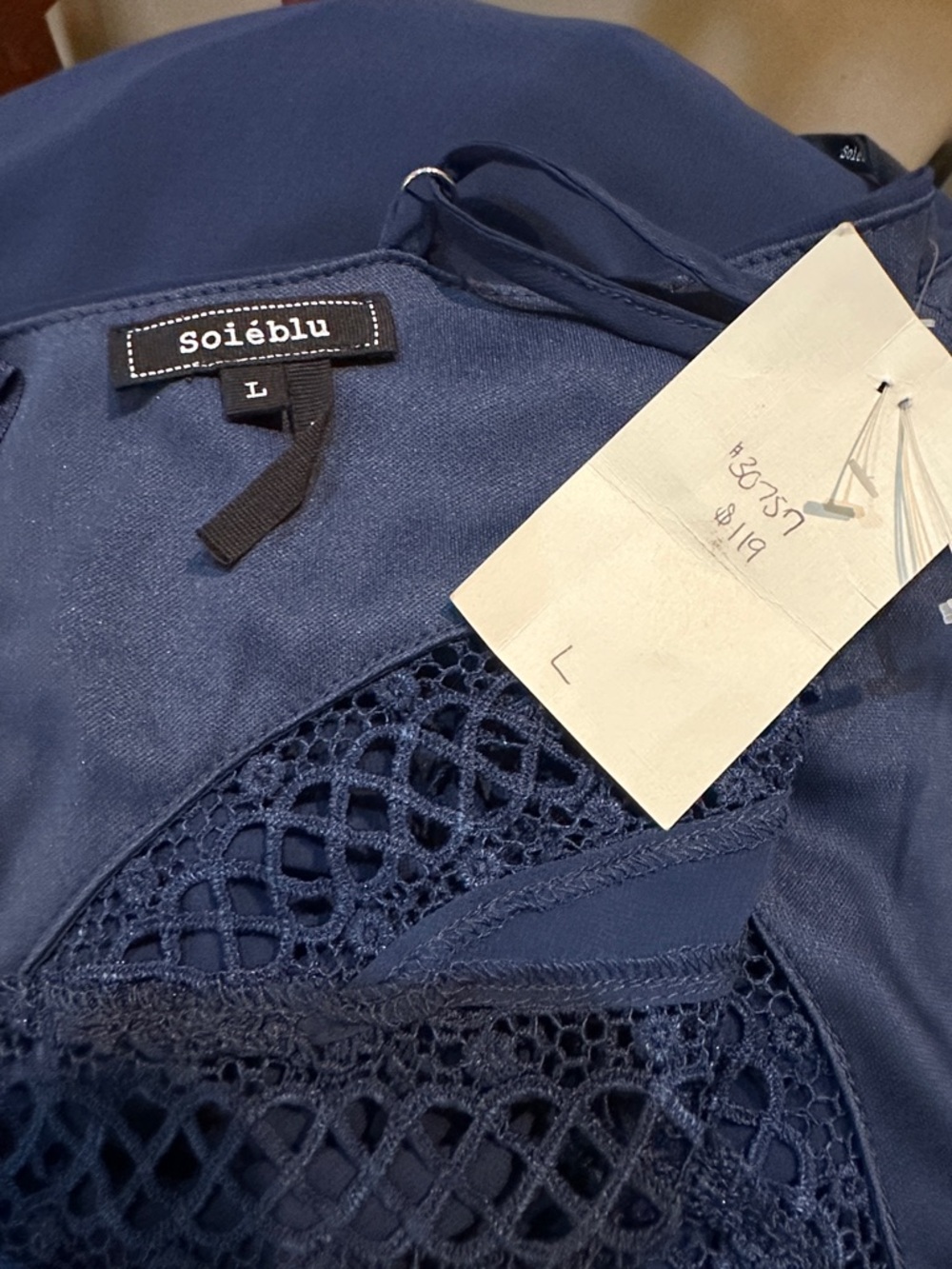 NWT Soieblu Navy Floral/Lace Embroidered Halter Maxi Dress w/Adj Straps -Large - Picture 15 of 15